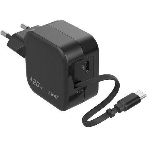 LINQ Žepni polnilnik USB-C 20W z zložljivim kablom in vrati USB-C, Črna, (5000497788) Slike
