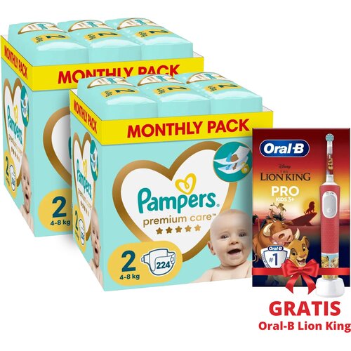 Pampers Pelene Premium 2, MSB, 448/1, DOUBLE PACK+GRATIS Oral-B Lion King Slike