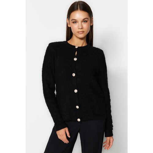 Trendyol Black Soft Textured Accessory Knitwear Cardigan Slike