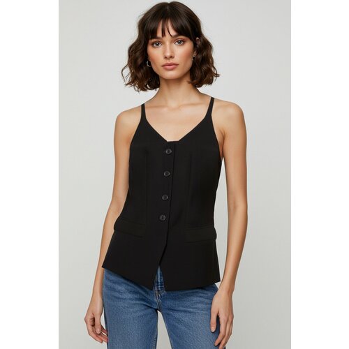 Trendyol Black Fitted Strap V Neck Pocket Vest Cene