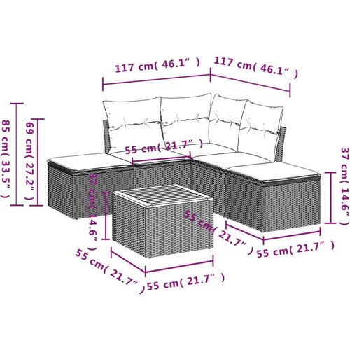 VidaXL 6-dijelni set vrtnih sofa s jastucima bež od poliratana Slike