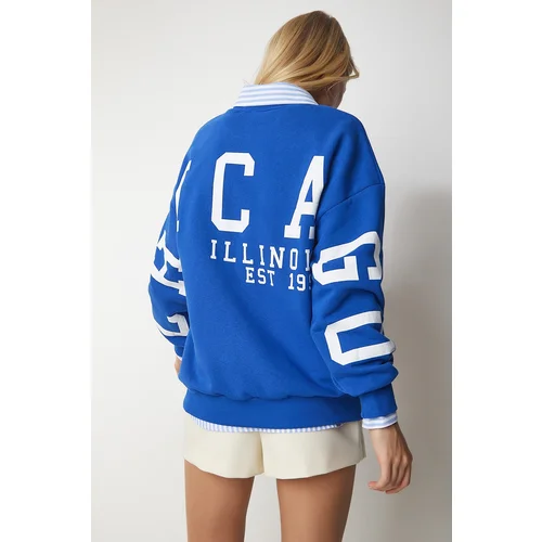  Women's Blue Printed Oversized Sweatshirt