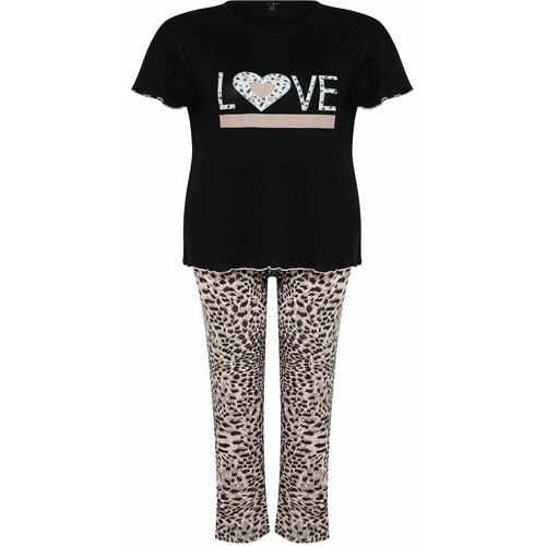 Trendyol Curve Black Leopard Patterned Knitted Pajamas Set Slike