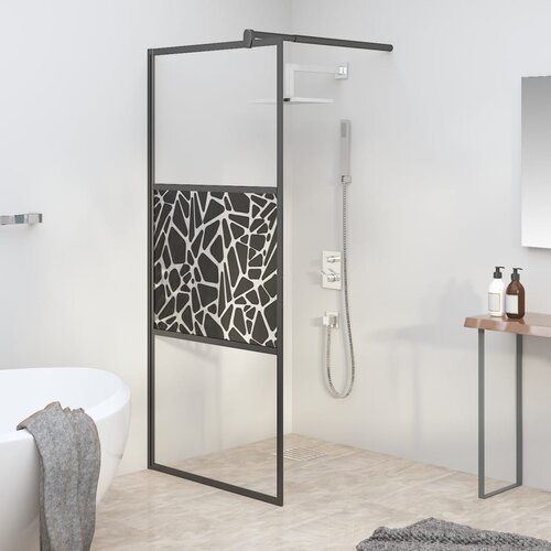 vidaXL Pregrada za tuš 90x195 cm ESG steklo s kamnitim dizajnom črna Cene