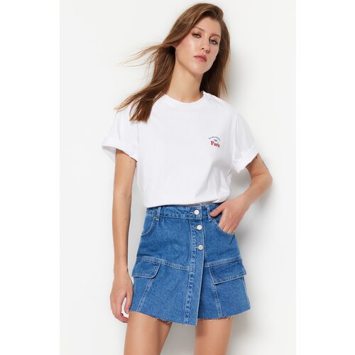 Trendyol Dark Blue Denim Shorts Skirt with Cargo Pocket Slike