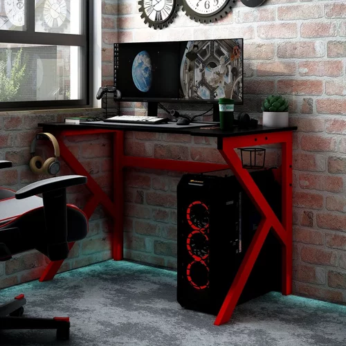 vidaXL Gaming miza z nogami K-oblike črna in rdeča 110x60x75 cm
