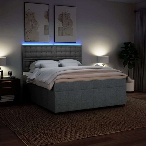 VidaXL Krevet s oprugama i madracem svjetlosivi 200 x 200cm od tkanine Slike