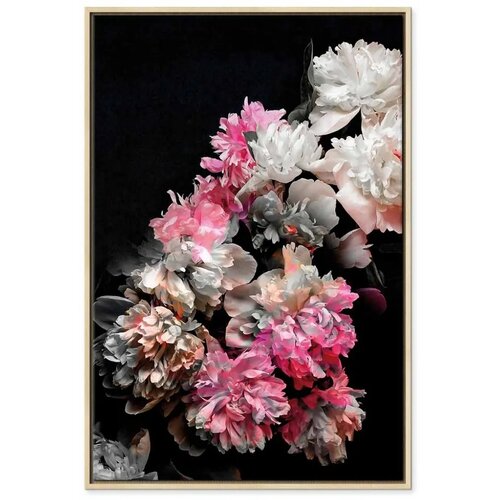  Slika - Peony Charm (1-part) - Colorful Bouquet on Black Background 80x120 Cene