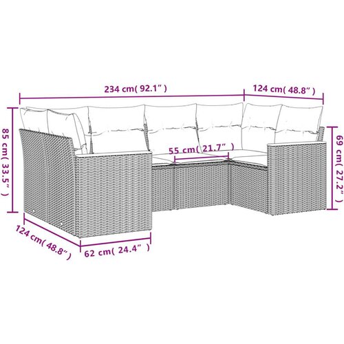 VidaXL 6-dijelni set vrtnih sofa s jastucima bež od poliratana Slike