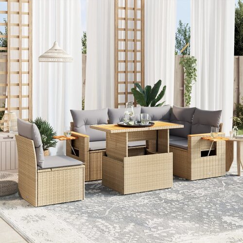 VidaXL 6-dijelni set vrtnih sofa s jastucima bež od poliratana Slike