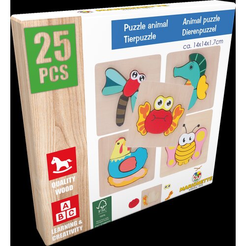 Marionette Wooden Toys Drvena puzzle slagalica sa životinjama 14 &amp;times; 14 cm Slike