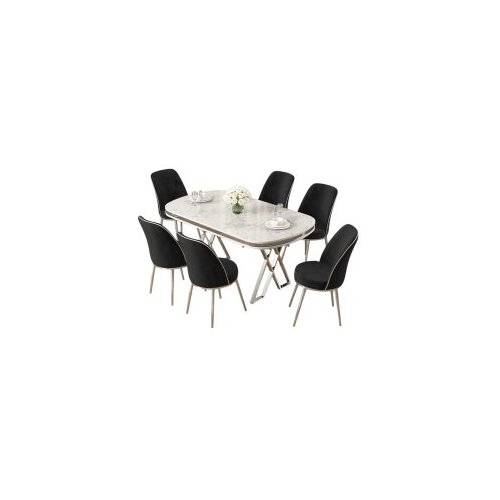 Hanah home set trpezarijski sto i 6 stolica lai white chrome black Cene