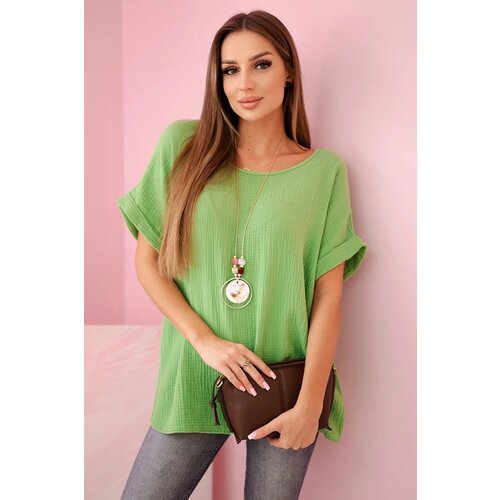 Kesi Włoski Muslin blouse with a necklace olive Slike