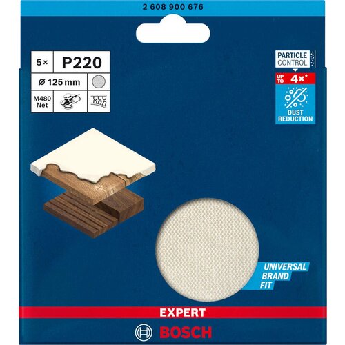 Bosch EXPERT M480 brusna mreža za rotacione brusilice od 125 mm, granulacija 220 - pakovanje od 5 komada - 2608900676 Slike