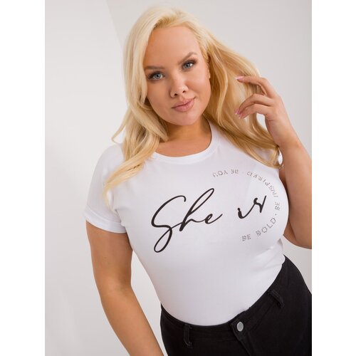 Fashion Hunters White plus-size T-shirt with rhinestone appliqué Cene