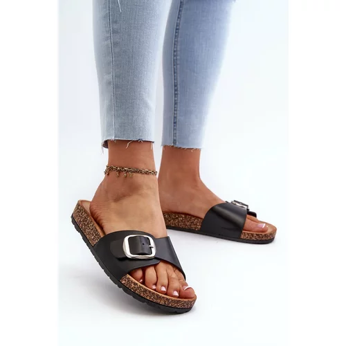 Kesi Women's slippers on a cork platform with a buckle, black moaxi