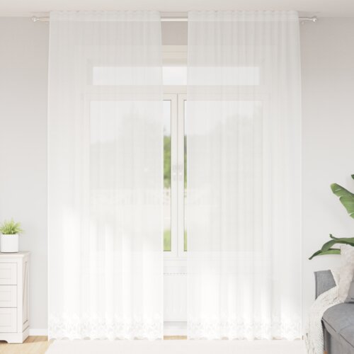 VidaXL Čipkasta zavjesa sa zavjesama Cvjetni Bijela 150 x 260 cm Poliester Slike