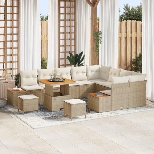 VidaXL Vrtna sedežna garnitura z blazino 12 pcs Bež Poly ratan Slike