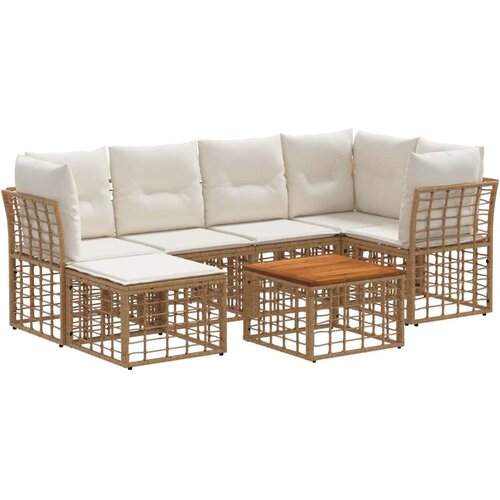  Set vanjskih sofa 7 pcs Prirodna i krema bijela Poliester - Prirodna sa stolom Cene
