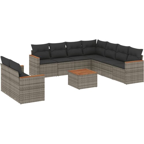  10-dijelni set vrtnih sofa od poliratana s jastucima sivi Slike