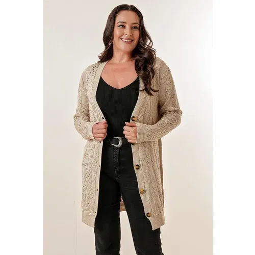 By Saygı V-Neck with Buttons at the Front,Comfortable fit Mercerized Cardigan