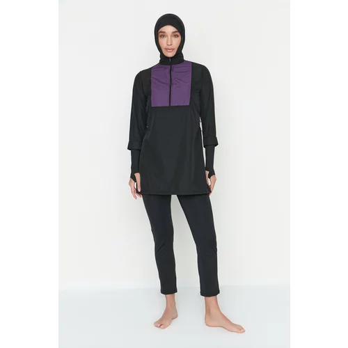 Trendyol Black Color Block Long Sleeve Hijab Swimsuit