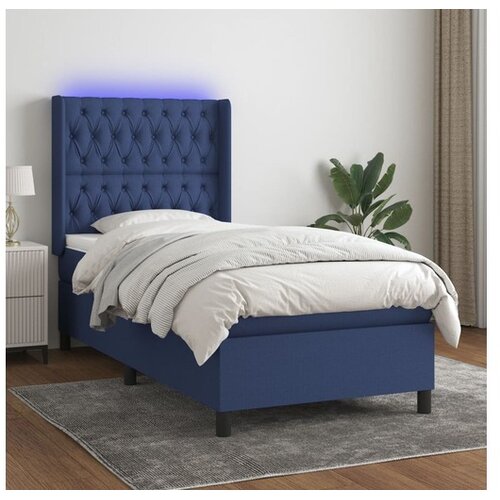  Box spring postelja z vzmetnico LED modra 90x200 cm blago Cene
