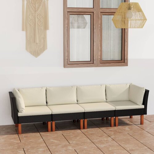 The Living Store Vrtni kavč &amp;scaron;tirised z blazinami črn poli ratan - Vrtni Kavč, (21467047) Slike