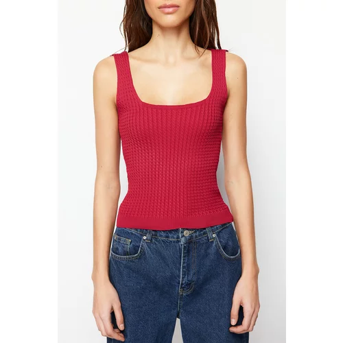 Trendyol Red Basic Square Neck Knitwear Blouse