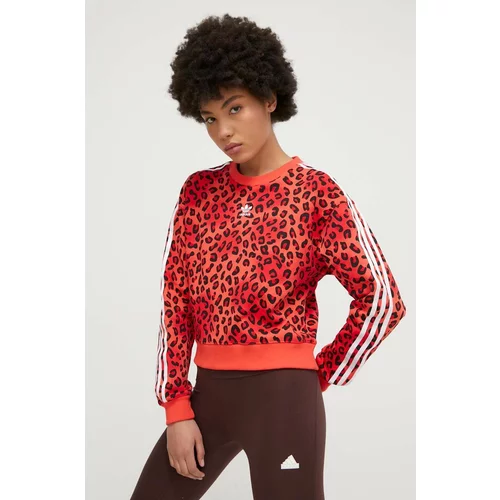 Adidas Bombažen pulover ženska, rdeča barva