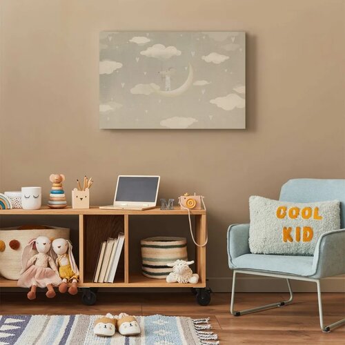  Slika - Little Conqueror - A Mouse in Heart Pajamas on the Moon Among Clouds 120x80 Premium Print Slike