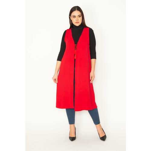 Şans Women's Plus Size Red Lace Front Unlined Long Vest Cene