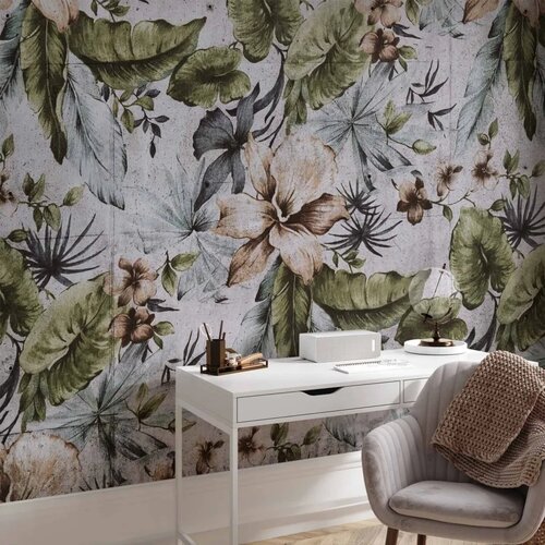  Foto tapeta - Nature in retro style - jungle landscape with pale leaves and flowers 400x280 Cene