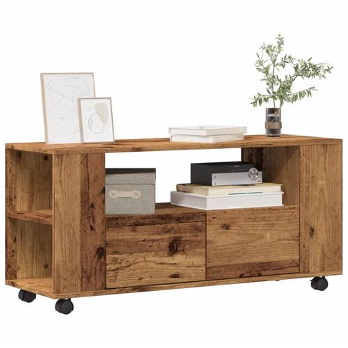 VidaXL TV omarica s kolesi starinski les 102x34,5x43 cm inženirski les Slike