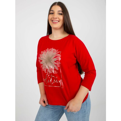 Fashion Hunters Red plus size blouse with inscription and application Slike
