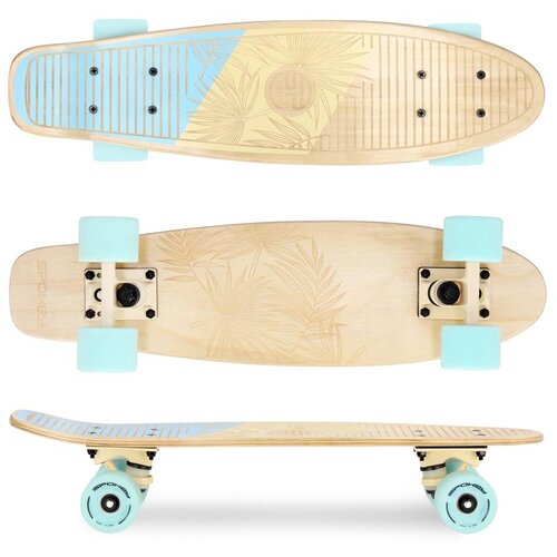Spokey WOO-FISH Wooden pennyboard 56 x 15 cm, ABEC7, light blue Slike