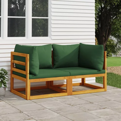  Modularne kutne sofe sa zelenim jastucima 2 kom od drva bagrema
