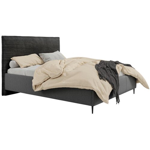 MID.YOU OBLAZINJENA POSTELJA 160 cm x 200 cm , les, tekstil, leseni material antracit Slike