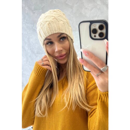 Kesi Cap with fleece Agnieszka K239 ecru Slike