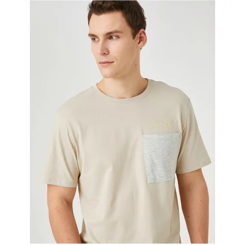 Koton Slogan Embroidered T-Shirt Pocket Detailed Crew Neck