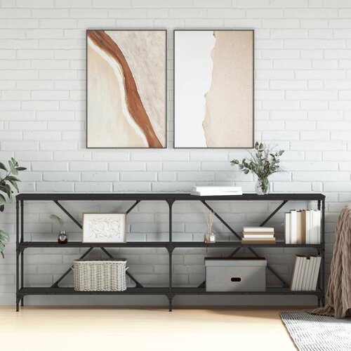 VidaXL Konzolni stol crni 200x30x75 cm od konstruiranog drva i željeza Slike