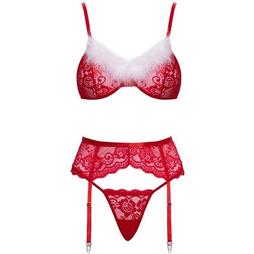 Cottelli X-Mas Floral Lace Bra Set 2215667 Red L/XL Slike