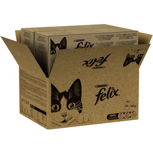 Felix Mega pakiranje Classic vrećice 80 x 85 g - Izbor ribe: tuna i bakalar, kozice i iverak, tuna, losos Slike