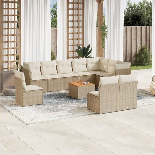 VidaXL 11-dijelni set vrtnih sofa od poliratana s jastucima bež Slike