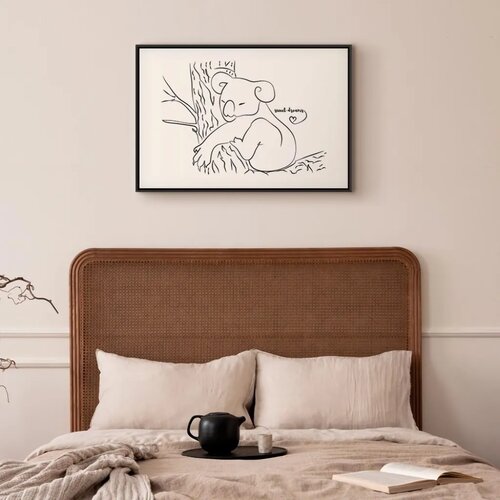  Slika - Quiet Charm of Nature (1-part) - Sleeping Koala in Black and White 90x60 U crnom drvenom okviru Slike