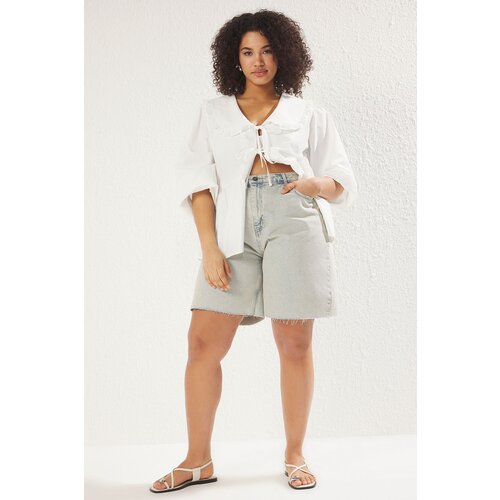 Trendyol Curve Light Blue Wide Leg Cut Plus Size Shorts & Bermuda Slike