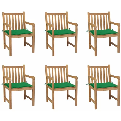 vidaXL vrtne stolice sa zelenim jastucima 6 kom od masivne tikovine