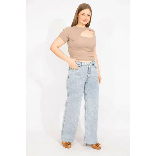 Şans Women's Large Size Blue Washed Effect 5 Pocket Jeans