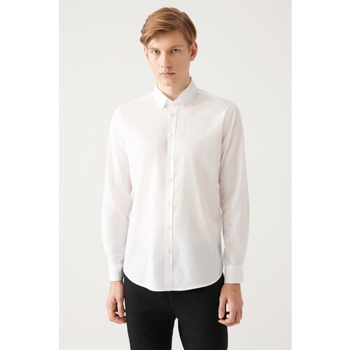 Avva Men's White Button Collar 100% Cotton Slim Fit Slim Fit Shirt Slike