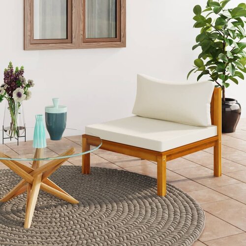 VidaXL Modularna srednja sofa s krem bijelim jastucima bagremovo drvo Slike